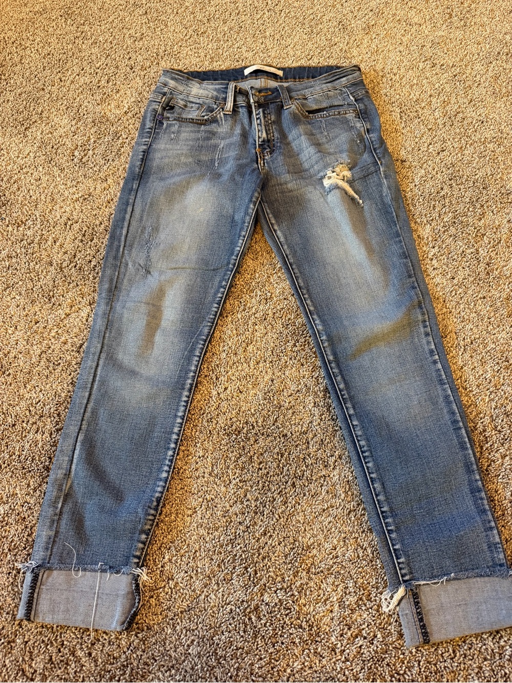 KanCan Light Blue Distressed Rolled Hem Boyfriend Jeans